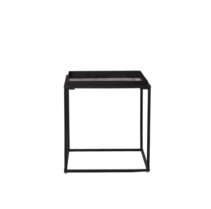 Kang Side Table - Black Glass Marble with Black Frame