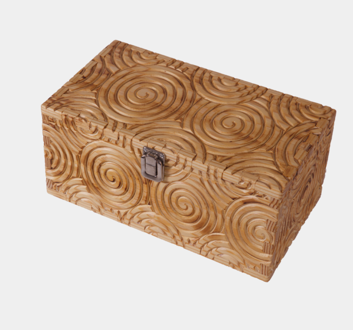 Beige Wooden Box with Spiral Carving