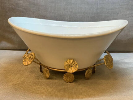 Serving Dish with Brass Flowers Base