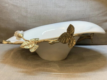 Serving Dish with Brass Branch and Leaves