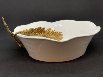 Flower Shaped Dish with Brass Leaf