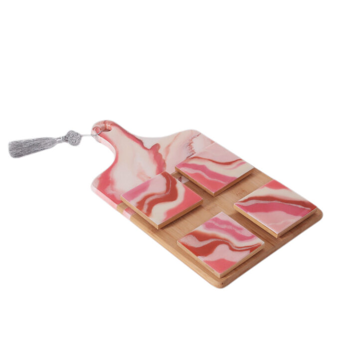 Platter with 4 Coasters - Pink Marble (Set.)