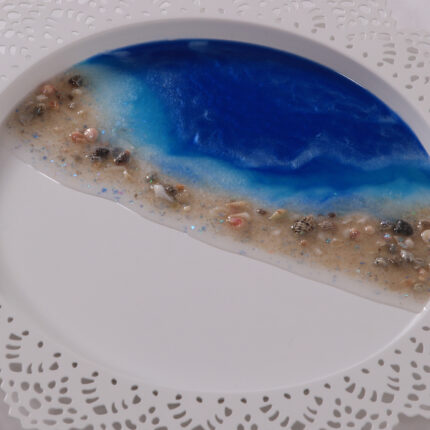 Round Serving Tray with Coasters - Ocean