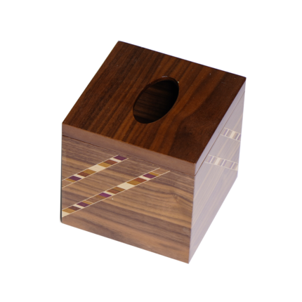 Tissue Box Made of Solid Walnut and Decorated