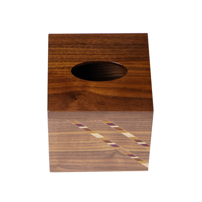 Tissue Box Made of Solid Walnut and Decorated