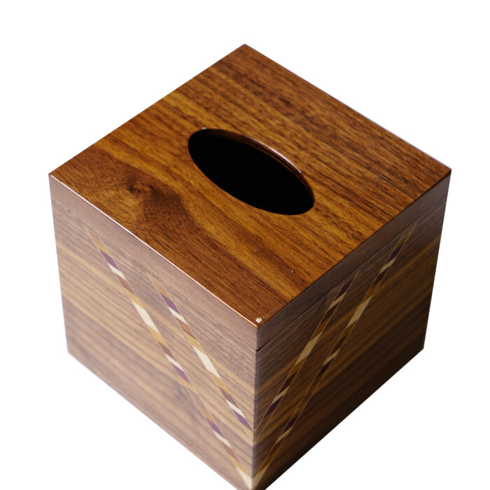 Tissue Box Made of Solid Walnut and Decorated