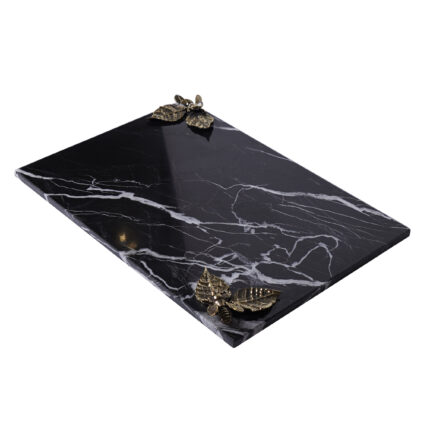 Evona Rectangular Tray Black Marble With Brass