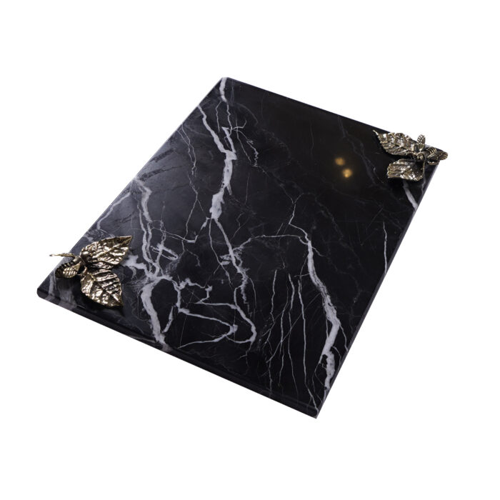 Evona Rectangular Tray Black Marble With Brass