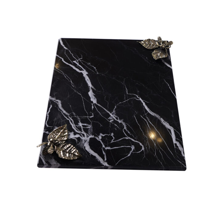 Evona Rectangular Tray Black Marble With Brass