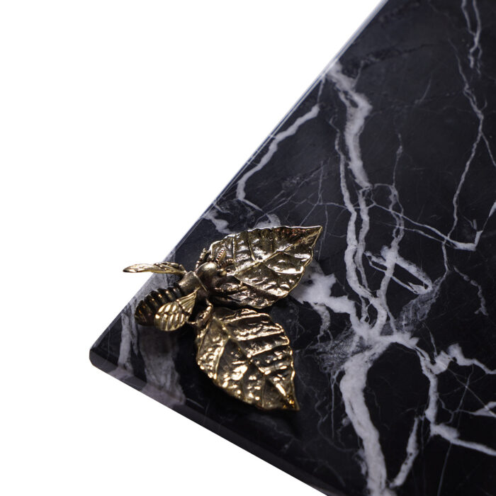 Evona Rectangular Tray Black Marble With Brass