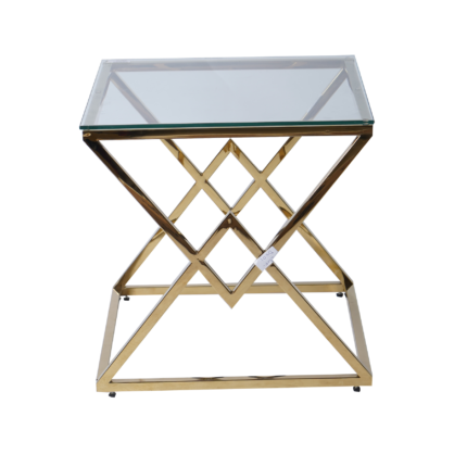 Golden Metal and Glass Square Side Table