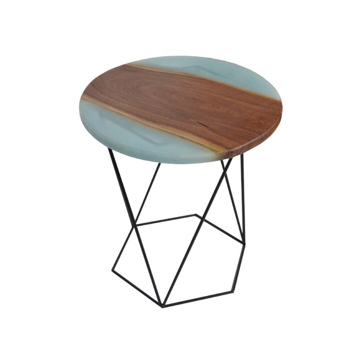 Natural sidr wood and resin side table