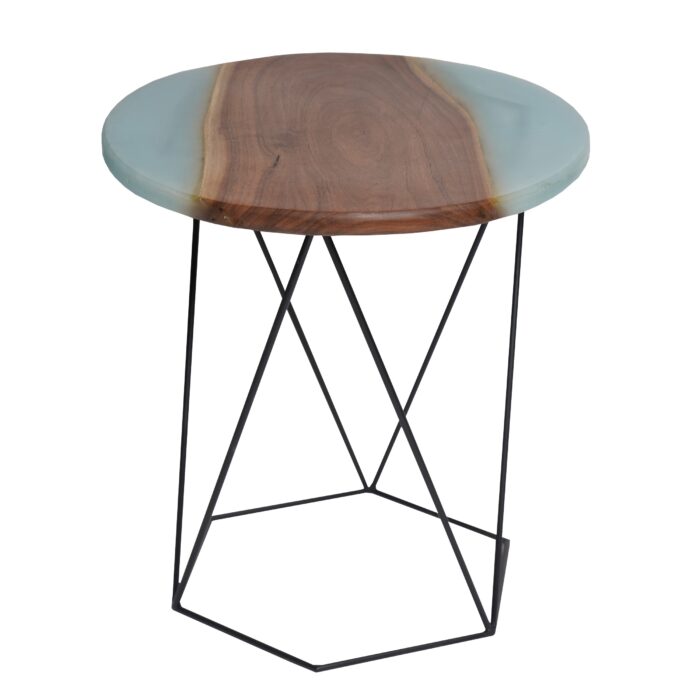 Natural sidr wood and resin side table