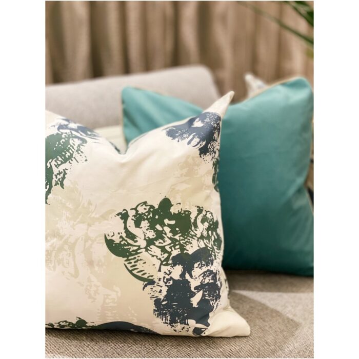 Brush strokes flowers  cushion Blue