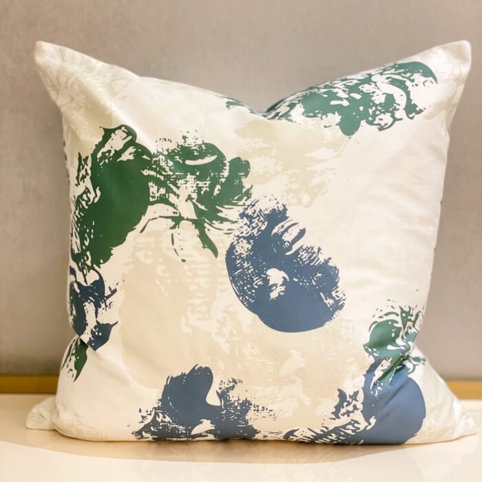 Brush strokes flowers  cushion Blue