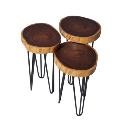 set of side natural wood tables