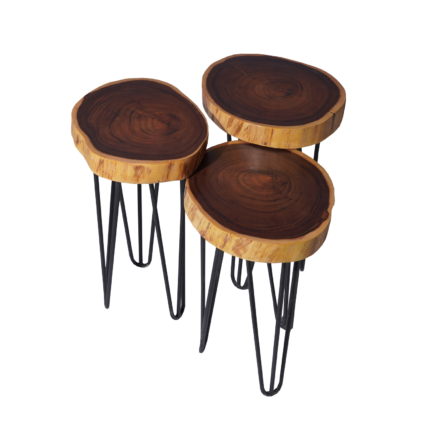 set of side natural wood tables