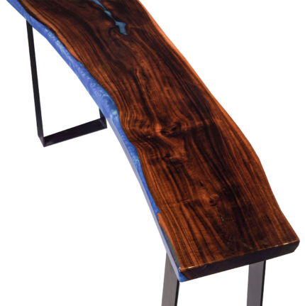 Wood Console With Blue Resin