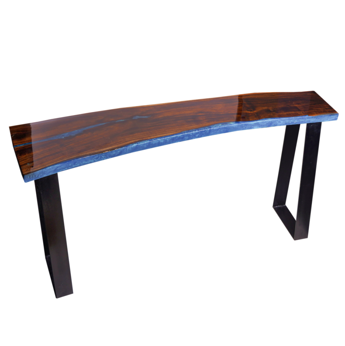 Wood Console With Blue Resin