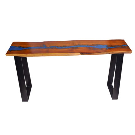 Wood Console With Blue Resin