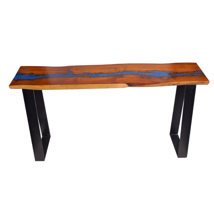 Wood Console With Blue Resin