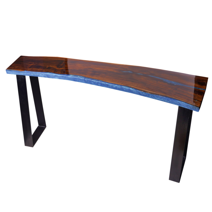 Wood Console With Blue Resin