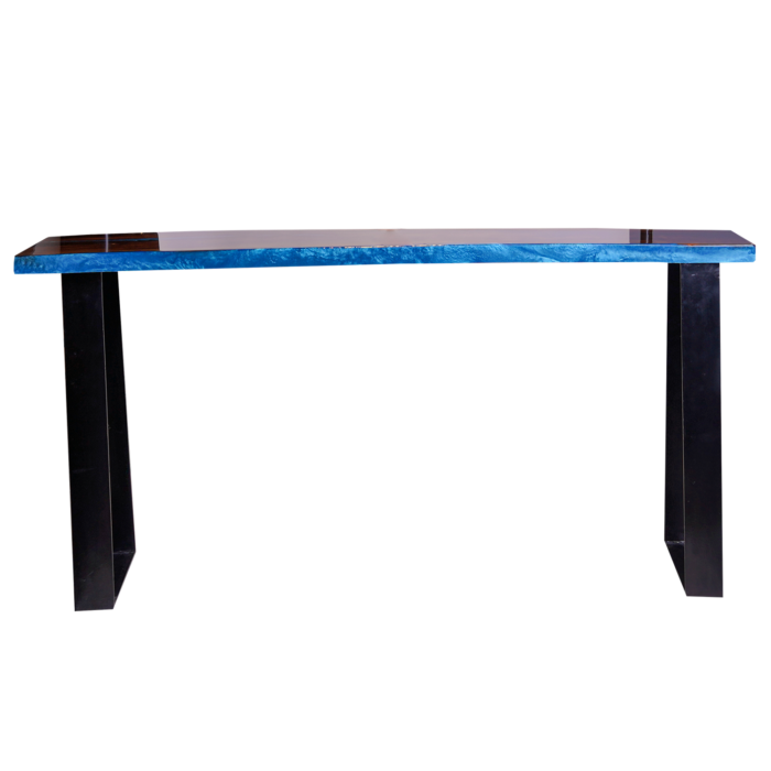 Wood Console With Blue Resin