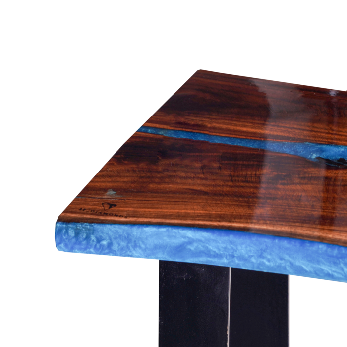 Wood Console With Blue Resin